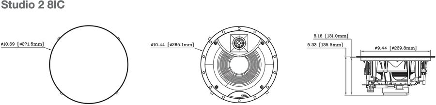 Enceinte encastrable JBL Studio 2 8IC : sch&eacute;ma dimensions