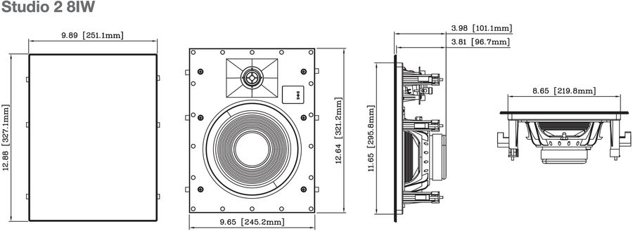 Sch&eacute;ma dimensions enceinte encastrable JBL Studio 2 8IW