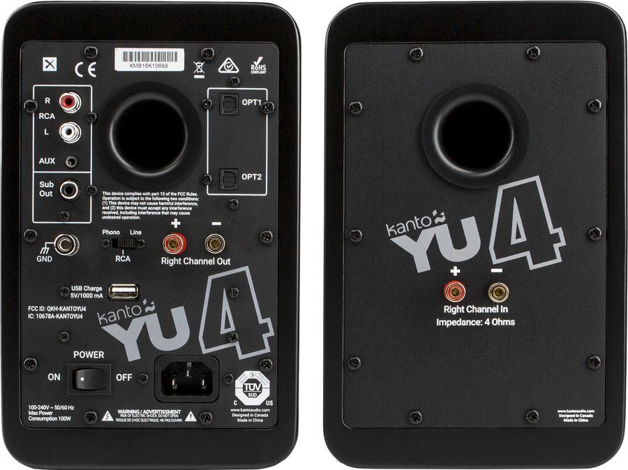 Vue arrière de la connectique des enceintes sans fil Kanto YU4