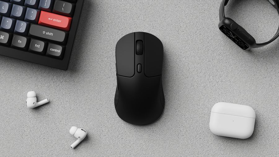 Souris optique gaming Keychron M3 1K Wireless avec micro-interrupteurs Kailh GM 8.0 et commandes de r&eacute;glage sous la coque.