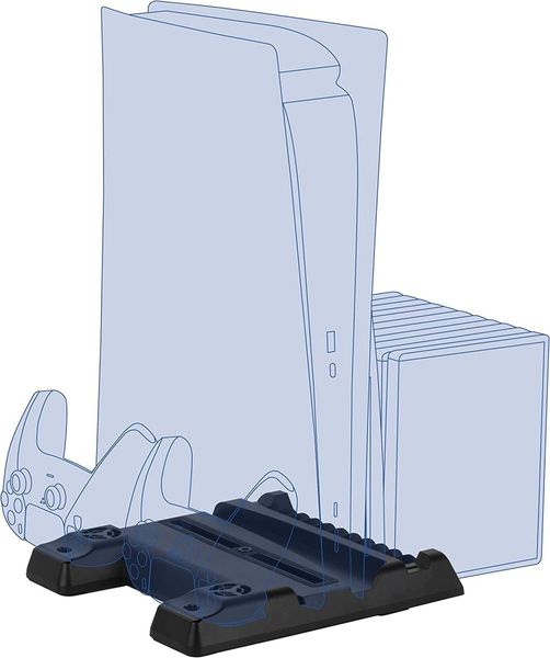 Socle pour Playstation 5 avec refroidissement socle de charge pour manettes  emplacement pour les boites de jeux et repose casque