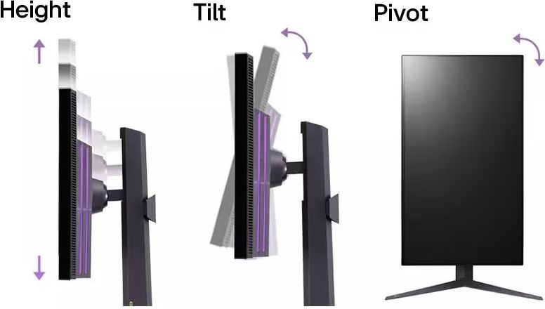 Le moniteur PC LG UltraGear 27GR95UM-B peut être incliné, réglé en hauteur et pivoter.