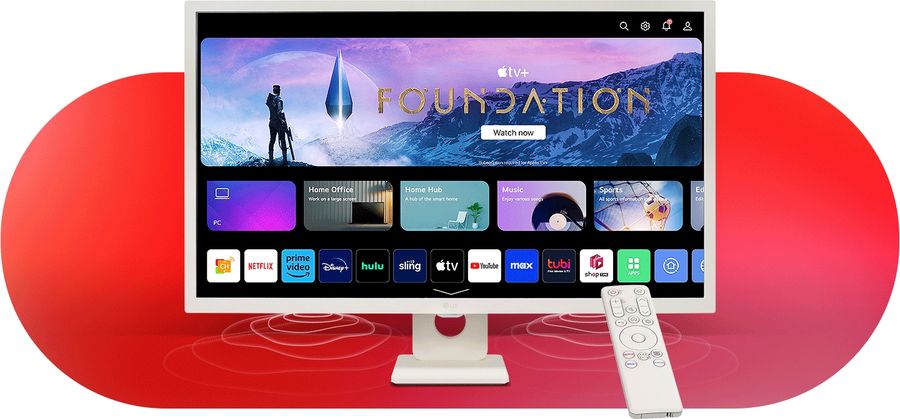 L'écran LG MyView Smart Monitor 27SR50F-W permet d'accéder aux plateformes de streaming telles que Apple TV, Netflix, Prime Vidéo, Disney+ et YouTube.