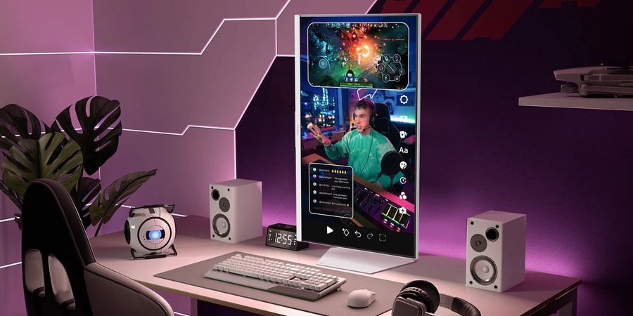 Pied du LG UltraGear 32G810SA-W avec mode portrait à 90° et réglages ergonomiques complets