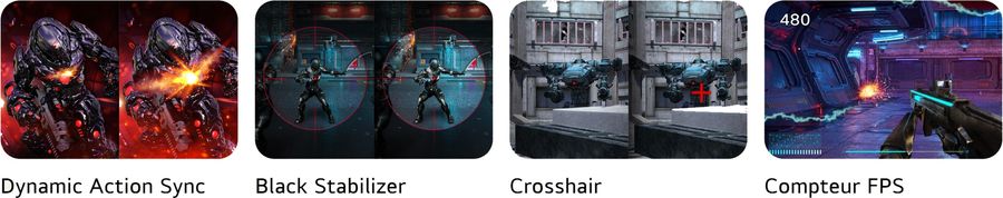 Le moniteur gaming LG UltraGear OLED 32GS95UV-B dispose de fonctionnalités pour les jeux vidéo.