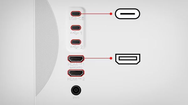 Moniteur LG 32U850SA-W avec ports USB-C, HDMI, Bluetooth, AirPlay 2 et Screen Share.