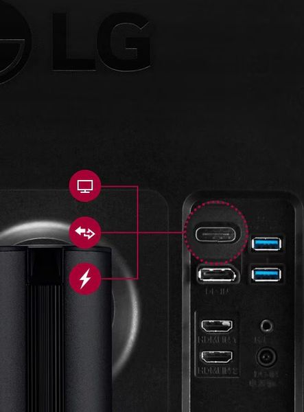 Connectique du LG 32UN880K-B : USB-C, HDMI, DisplayPort et USB 3.0 pour un setup épuré
