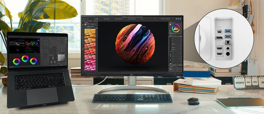 Le moniteur professionnel LG UltraFine 32UQ850V-W dispose de ports HDMI, d'un DisplayPort et d'une port USB-C.