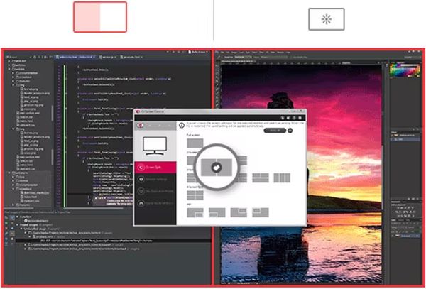 Le logiciel OnScreen Control permet disposer les fenêtres de manière ergonomique sur l'écran pro LG UltraFine 32UQ850V-W.