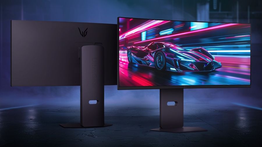 Design épuré du LG UltraGear 34G600A-B avec bords fins, support réglable et éclairage Hexagon Light.