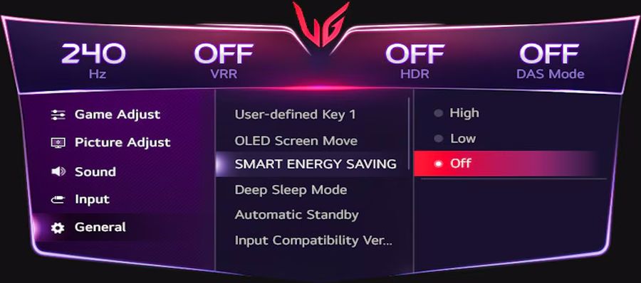 Toutes les options du moniteur PC ultralarge LG UltraGear OLED 34GS95QE-B sont accessible dans un menu dédié.