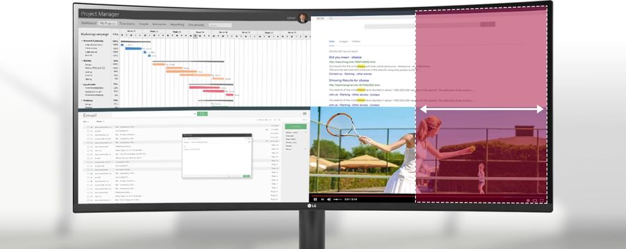 Le mode PBP permet d'afficher plusieurs sources en même temps sur l'écran LG UltraWide 34WR50QK-B.