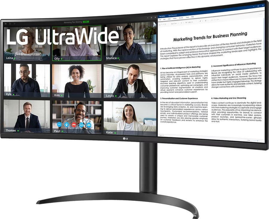 Le moniteur ultra-large LG UltraWide 34WR55QC-B offre une d&eacute;finition UWQHD et un format 21:9.