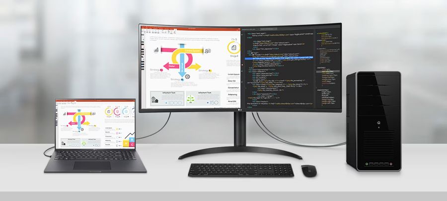 L'&eacute;cran ultra-large pro LG UltraWide 34WR55QC-B permet le PbP afin d'afficher deux sources c&ocirc;te &agrave; c&ocirc;te.
