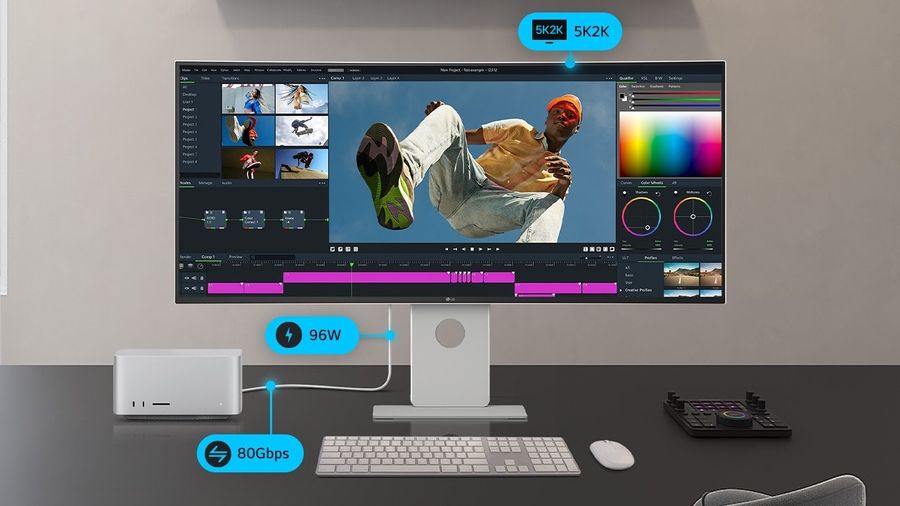 LG UltraFine 40U990A-W avec Thunderbolt 5 et switch KVM pour une connectivité rapide et un contrôle multi-appareils.