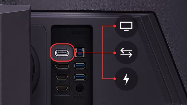 Le moniteur gamer LG UltraGear 45GR75DC-B dispose de ports HDMI, DisplayPort et USB-C.