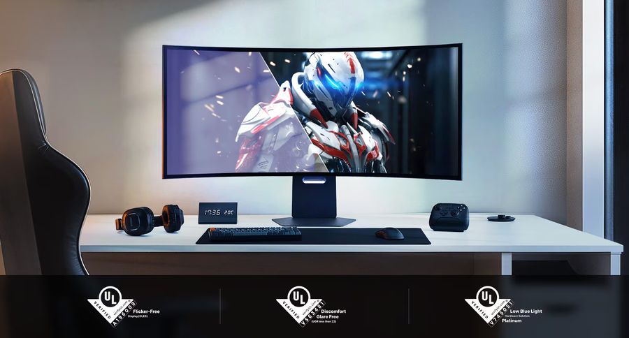 Grâce à sa triple certification UL, l'écran ultra large LG UltraGear OLED 45GX950A-B offre une image dépourvue de scintillement, de reflets et de lumière bleue.