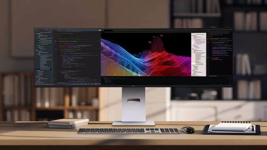 Moniteur gamer ultra large LG UltraWide 49U950A-W de 49 pouces avec dalle IPS incurvée Nano IPS et résolution DWQHD 5120 x 1440 pixels.