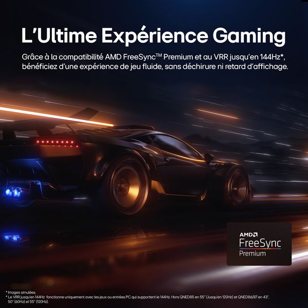  Comparaison d&rsquo;affichage d&rsquo;une voiture de course avec le VRR 144 Hz du t&eacute;l&eacute;viseur LG 65QNED85A activ&eacute; ou non.