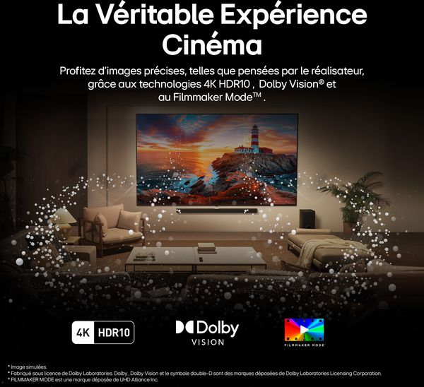  T&eacute;l&eacute;viseur LG 86QNED85A affichant un film avec les technologies Dolby Vision et Filmmaker Mode dans une pi&egrave;ce sombre.