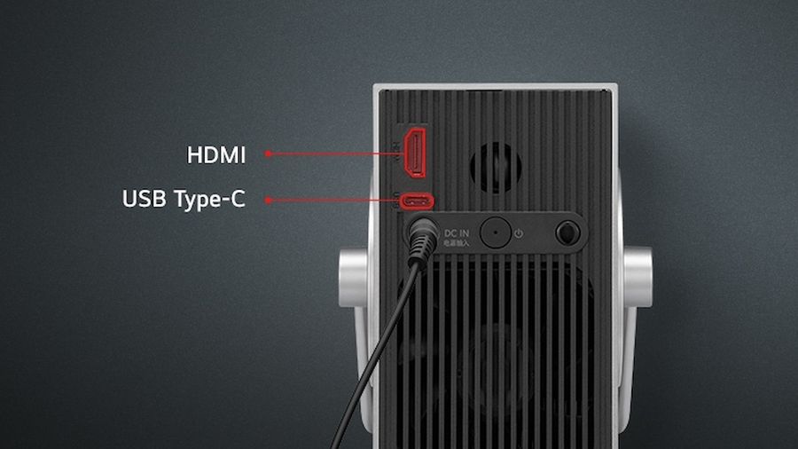 Le vidéoprojecteur portable LG CineBeam Q (HU710PB) offre un port HDMI et un port USB-C.