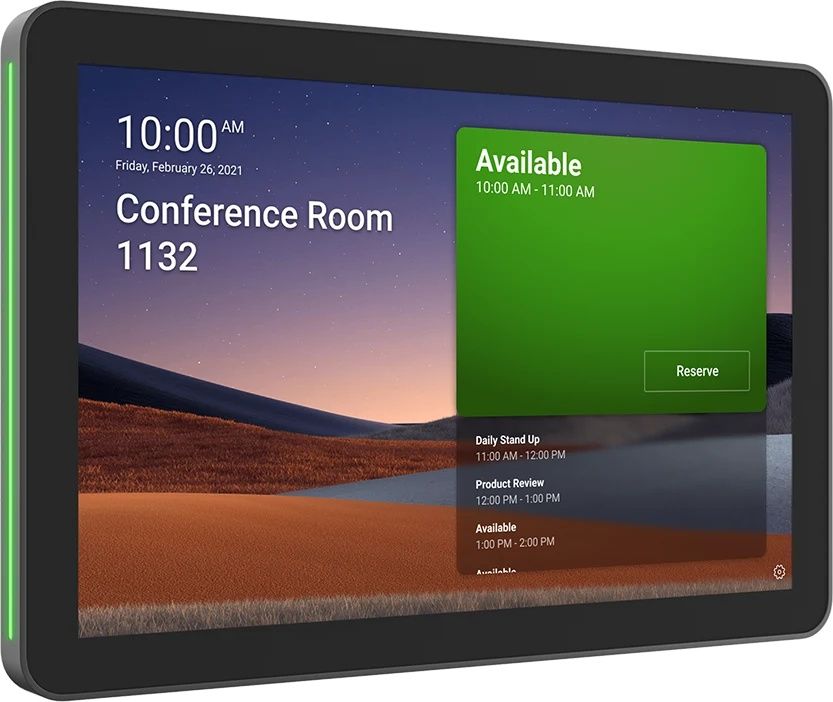 Le panneau de planification Logitech Tap Scheduler offre un écran tactile de 10,1" et permet de programmer des réunions et de réserver les salles.