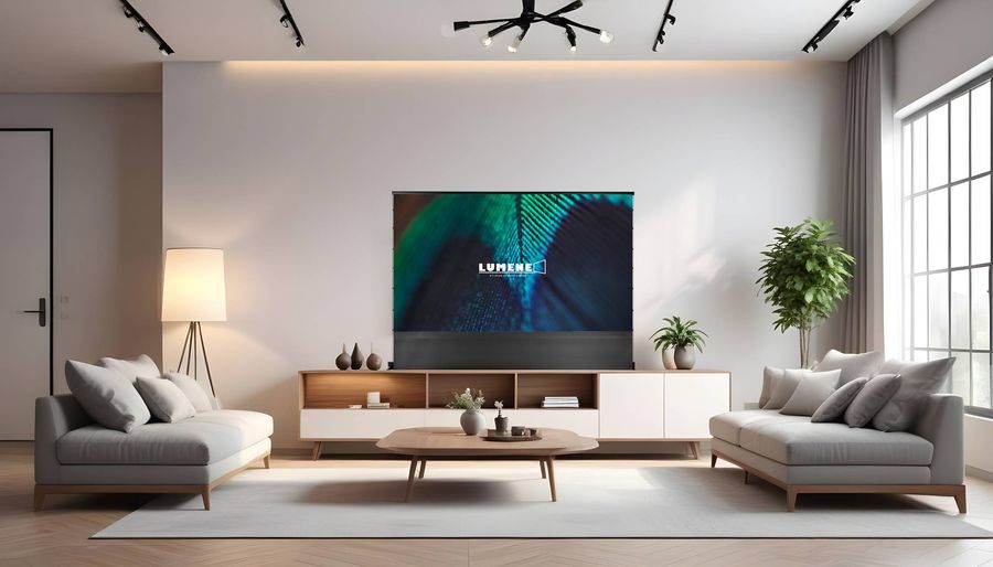 Écran Lumene Eden Extra Bright LT avec toile ALR. Écran de projection Lumene Eden Extra Bright LT avec toile ALR, optimisé pour vidéoprojecteurs longue focale.