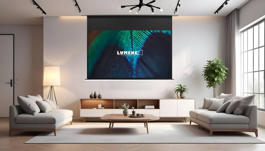 Écran de projection encastrable Lumene Showplace Extra Bright LT avec toile ALR pour vidéoprojecteurs longue focale.