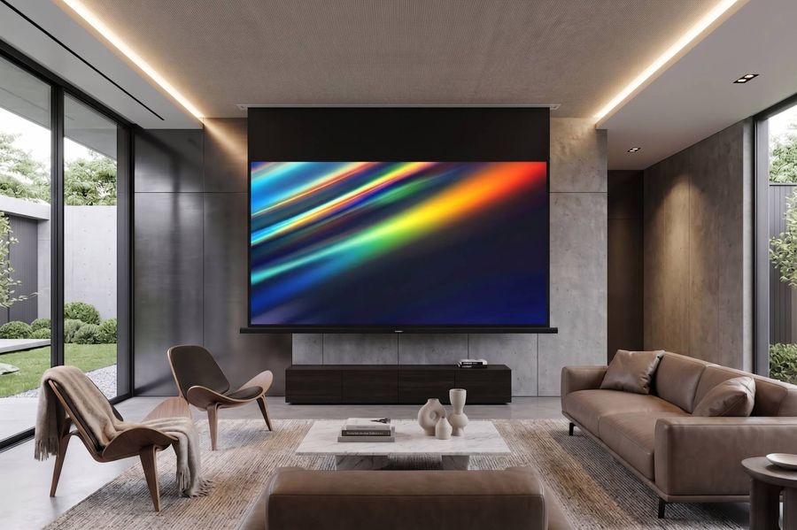 Lumene Showplace Silent HD : &eacute;cran de projection motoris&eacute; encastrable dans un salon
