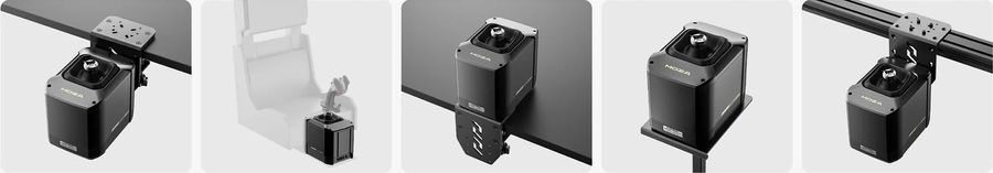 Moza Racing AB9 FFB Base install&eacute;e sur bureau avec pince de table ou sur cockpit de simulateur.