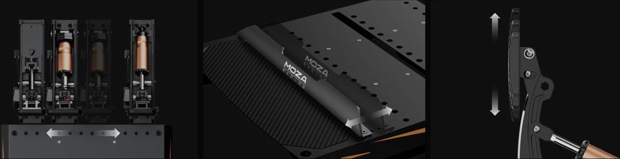 Les multiples réglages disponibles du pédalier Moza Racing CRP2 permet de s'adapter à tous les pilotes et à tous les types de conduite.