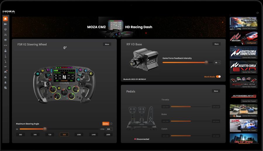 Le Direct Drive Moza Racing R9 V3 se configure facilement et propose de multiples options de réglage via le logiciel Pit House.
