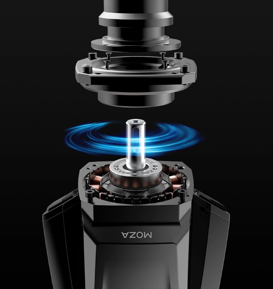 Vue de l'intérieur du moteur de volant Moza Racing R16