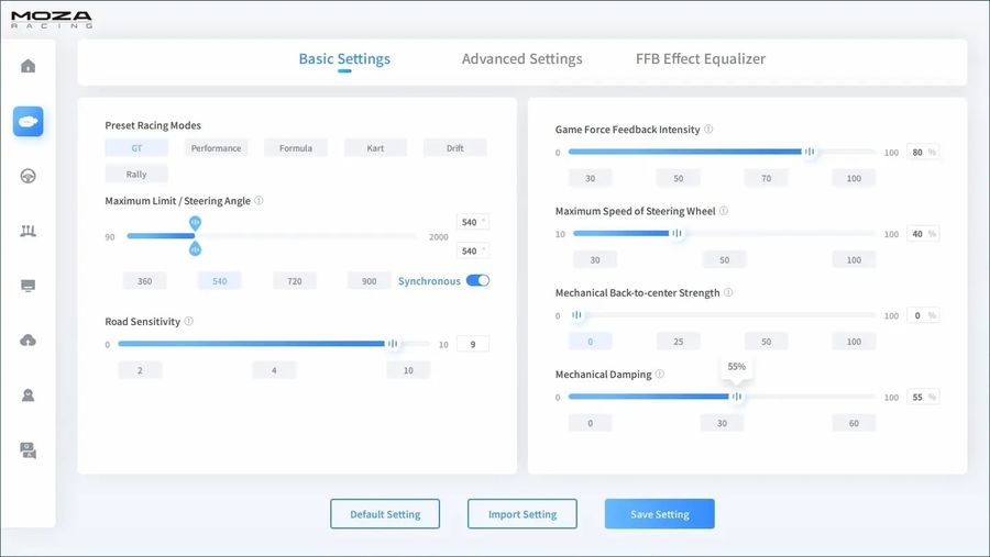 Application Moza Pit House de configuration des éléments Moza Racing les 