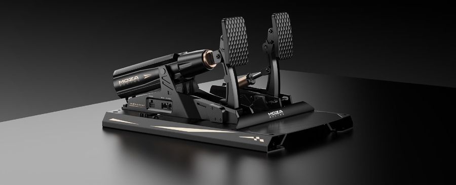Le set de pédales Moza Racing mBooster (RS082) inclut une pédale d’accélérateur à capteur de charge ainsi que la pédale à retour de force actif Moza Racing mBooster Active Pedal (RS076).