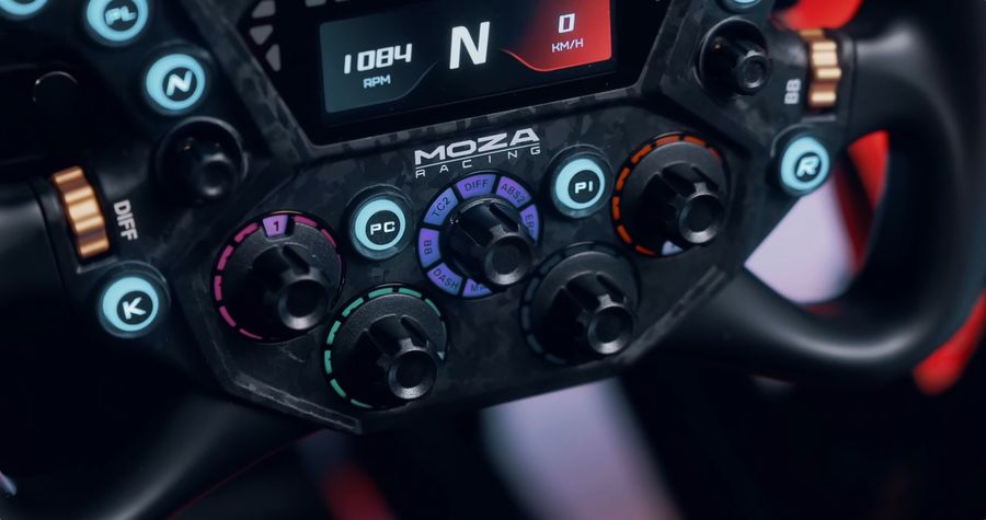 Commandes compl&egrave;tes du volant Moza Racing KS Pro avec boutons RGB et encodeurs rotatifs