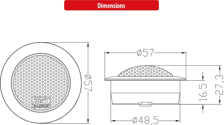 Schéma dimensions tweeter voiture MTX TX628T