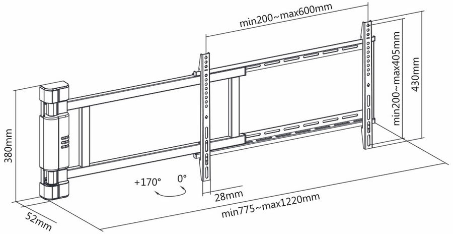 Support TV mural M Motorized Swing Mount X-Large schéma dimensions