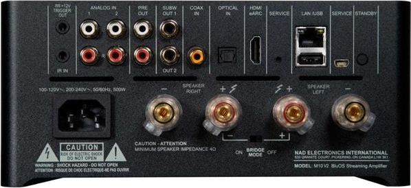 Connectique de l'ampli NAD M10 v2
