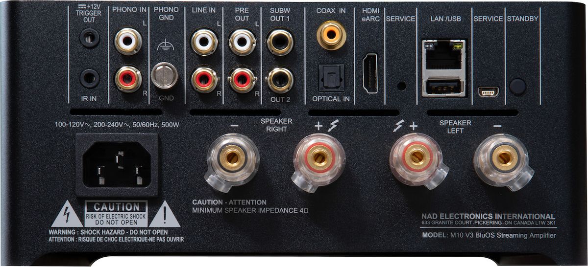 Connectique de l'ampli NAD M10 V3