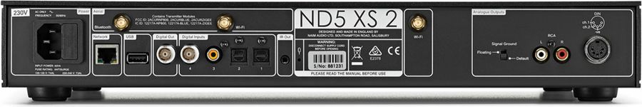 Lecteur réseau Naim ND5 XS 2 avec connecteurs numériques et fonctions DAC externes.