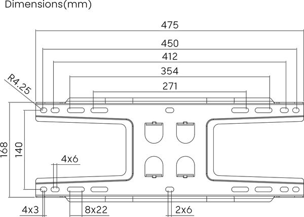 NorStone Full Motion 120 : Vue schéma dimensions