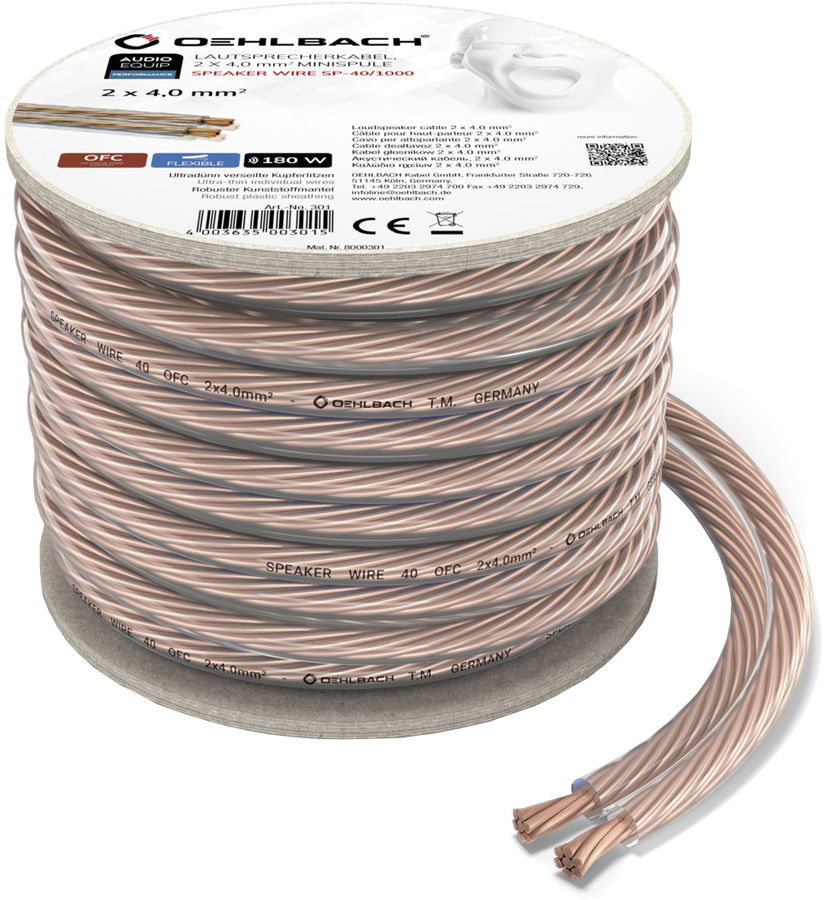 C&acirc;ble haut-parleur Oehlbach 305 2 x 4.00 mm&sup2; transparent 30 m