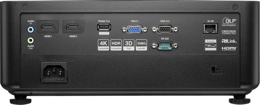 Connectique du vid&eacute;oprojecteur Optoma GT2200HDR avec HDMI 2.0, VGA, USB-A et compatibilit&eacute; Smart Control.