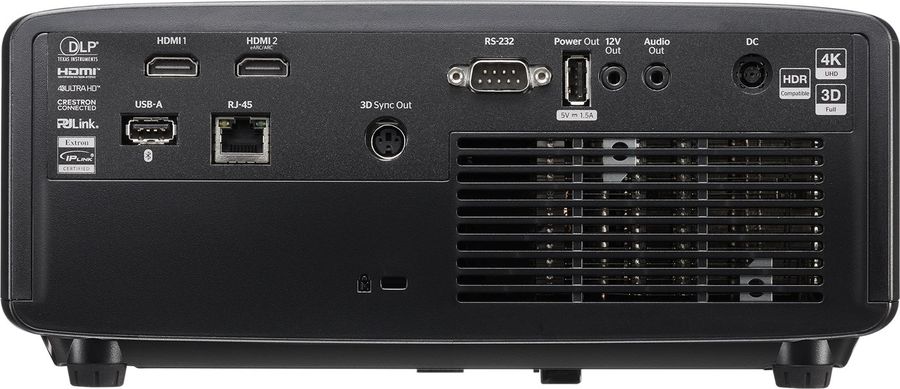 Optoma UHZ36STe avec connectique compl&egrave;te HDMI 2.0 eARC, USB, RJ45 et contr&ocirc;le &agrave; distance via Smart Control.