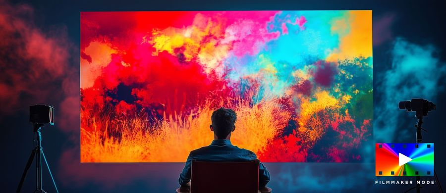 Projecteur laser 4K Optoma UZ38X affichant une image color&eacute;e en grand format avec prise en charge du mode Filmmaker.