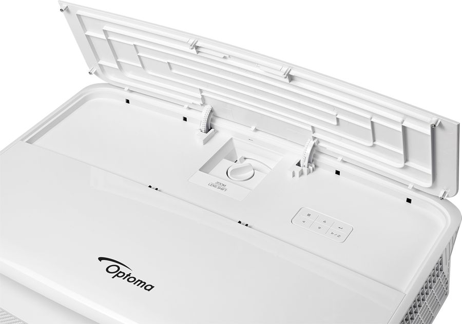  Optoma ZK507-W : vue d&eacute;tail commandes de zoom et lens shift