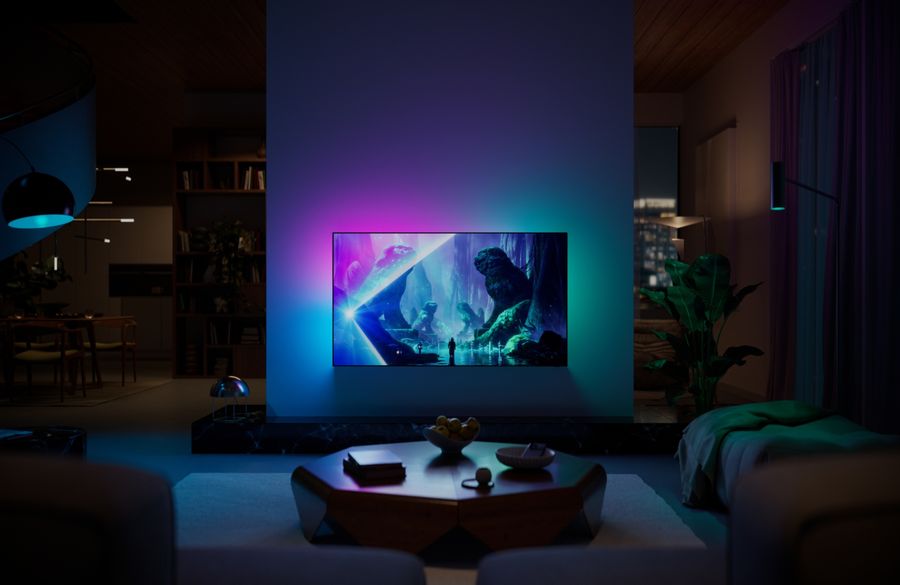 TV OLED Philips 65OLED801 de 65 pouces avec dalle 4K 120 Hz, Ambilight trois c&ocirc;t&eacute;s et technologies gaming HDMI 2.1.