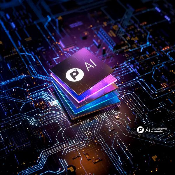 Illustration du processeur P5 AI du téléviseur OLED Philips 42OLED810 optimisant l’image via l’intelligence artificielle.