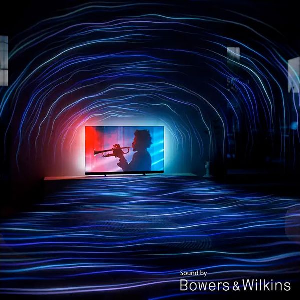 Audio Bowers & Wilkins du Philips 55OLED910  Téléviseur OLED 4K Philips 55OLED910 avec système audio Bowers & Wilkins 3.1 canaux de 80 watts intégré.